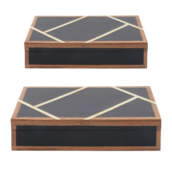New 🥰 Sagebrook Home Resin, Set Of 2 10, 12" Boxes With Gold Inlay, Black 4"H - 12.0" X 8.0" X 4.0" 🌟 3 New 🥰 Sagebrook Home Resin, Set Of 2 10, 12" Boxes With Gold Inlay, Black 4"H - 12.0" X 8.0" X 4.0" 🌟