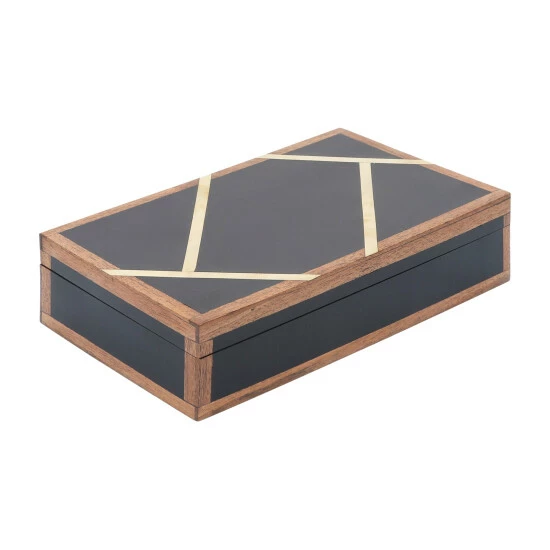 New 🥰 Sagebrook Home Resin, Set Of 2 10, 12" Boxes With Gold Inlay, Black 4"H - 12.0" X 8.0" X 4.0" 🌟 4 New 🥰 Sagebrook Home Resin, Set Of 2 10, 12" Boxes With Gold Inlay, Black 4"H - 12.0" X 8.0" X 4.0" 🌟 - Image 2