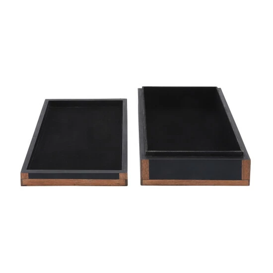 New 🥰 Sagebrook Home Resin, Set Of 2 10, 12" Boxes With Gold Inlay, Black 4"H - 12.0" X 8.0" X 4.0" 🌟 6 New 🥰 Sagebrook Home Resin, Set Of 2 10, 12" Boxes With Gold Inlay, Black 4"H - 12.0" X 8.0" X 4.0" 🌟 - Image 4