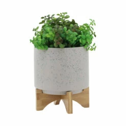 Budget 👍 Sagebrook Home 8" Planter With Wood Stand, Matte Beige 9.0"H - 8.0" X 8.0" X 9.0" 🎉 -Sagebrook Home Online Shop unnamed file 4039