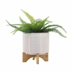 Best Pirce 🎉 Sagebrook Home Ceramic 8" Planter On Stand, Cream Stripe 9.0"H - 8.0" X 8.0" X 9.0" 👏 -Sagebrook Home Online Shop unnamed file 4047