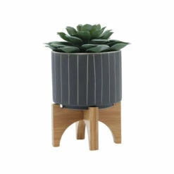 Hot Sale 🔔 Sagebrook Home 5" Stripes Planter With Stand, Gray 7.0"H - 5.0" X 5.0" X 7.0" 🔔 -Sagebrook Home Online Shop unnamed file 4084