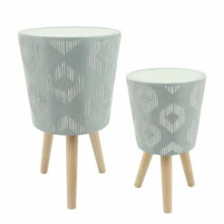 Buy 👍 Sagebrook Home Set Of 2 10, 12" Diamond Planter With Wood Legs, Gray 21"H - 12.0" X 12.0" X 21.0" ✨