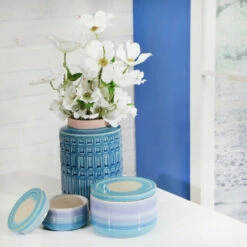 Best Sale 🔥 Sagebrook Home Ceramic 3.75" Covered Jar, Blue Mix 2.25"H - 3.75" X 3.75" X 2.25" 👍