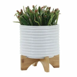 Promo 👏 Sagebrook Home 8" Textured Planter With Stand, White 7.0"H - 8.0" X 8.0" X 7.0" 😍 -Sagebrook Home Online Shop unnamed file 4252