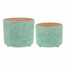 Buy 🥰 Sagebrook Home Set Of 2 10, 12" Checkered Footed Planter, Green 12"H - 12.0" X 12.0" X 12.0" 😉