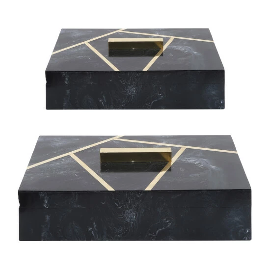 Flash Sale ๐ Sagebrook Home Resin, Set Of 2 10, 12" Boxes With Knob, Black, Gold 4.0"H - 12.0" X 8.0" X 4.0" โค๏ธ 3 Flash Sale ๐ Sagebrook Home Resin, Set Of 2 10, 12" Boxes With Knob, Black, Gold 4.0"H - 12.0" X 8.0" X 4.0" โค๏ธ