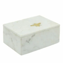 Wholesale 🎉 Sagebrook Home Marble 7x5 Marble Box With Bee Accent White 3.0"H - 7.0" X 5.0" X 3.0" 🎁