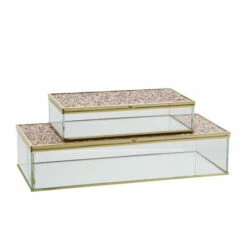 Discount 🤩 Sagebrook Home Set Of 2 Metal, Glass 8, 10" Box With Glitter, Blush 5"H - 10.0" X 2.0" X 5.0" ⭐ -Sagebrook Home Online Shop unnamed file 4294