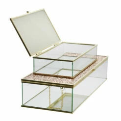 Discount 🤩 Sagebrook Home Set Of 2 Metal, Glass 8, 10" Box With Glitter, Blush 5"H - 10.0" X 2.0" X 5.0" ⭐ -Sagebrook Home Online Shop unnamed file 4296