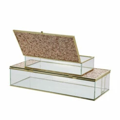 Discount 🤩 Sagebrook Home Set Of 2 Metal, Glass 8, 10" Box With Glitter, Blush 5"H - 10.0" X 2.0" X 5.0" ⭐ -Sagebrook Home Online Shop unnamed file 4297