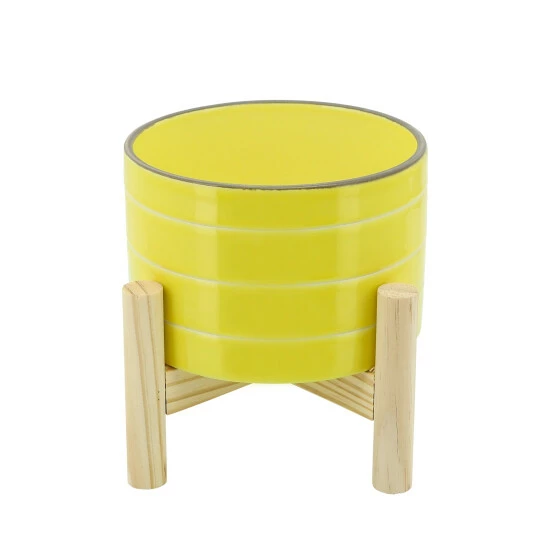 Hot Sale π Sagebrook Home 6" Striped Planter With Wood Stand, Yellow 7.0"H - 6.0" X 6.0" X 7.0" π 3 Hot Sale π Sagebrook Home 6" Striped Planter With Wood Stand, Yellow 7.0"H - 6.0" X 6.0" X 7.0" π