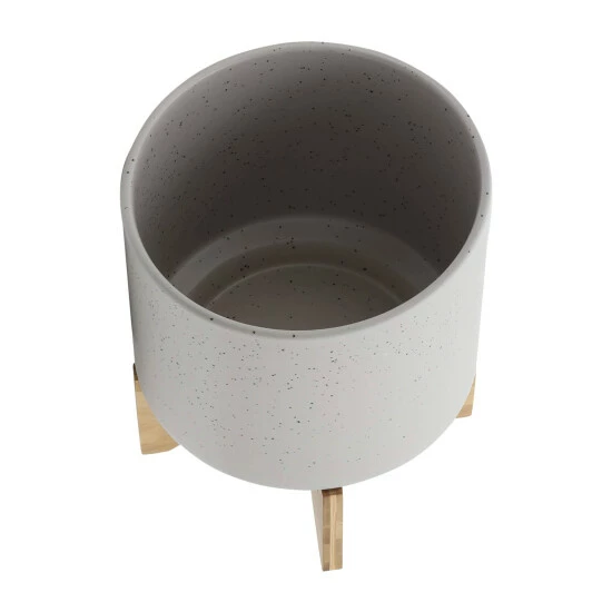 Brand new 😀 Sagebrook Home 10" Planter With Wood Stand, Matte Beige 12.0"H - 10.0" X 10.0" X 12.0" 🌟 6 Brand new 😀 Sagebrook Home 10" Planter With Wood Stand, Matte Beige 12.0"H - 10.0" X 10.0" X 12.0" 🌟 - Image 4