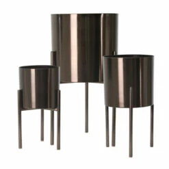 Best Sale โ Sagebrook Home Set Of 3 Metal Planters On Stand 18, 15, 12"h, Gray 18"H - 10.0" X 10.0" X 18.0" ๐ฏ