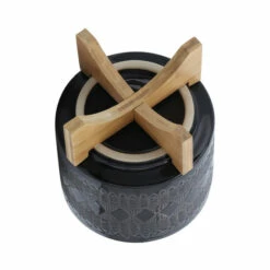 Outlet ❤️ Sagebrook Home Ceramic 8" Aztec Planter On Wooden Stand, Black 9.0"H - 8.0" X 8.0" X 9.0" ⌛ -Sagebrook Home Online Shop unnamed file 4461