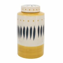 Budget ๐ Sagebrook Home Ceramic 10"h Tribal Jar With Lid, Yellow 10.0"H - 6.0" X 6.0" X 10.0" ๐
