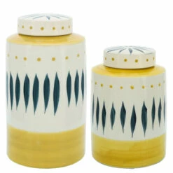 Budget 👍 Sagebrook Home Ceramic 10"h Tribal Jar With Lid, Yellow 10.0"H - 6.0" X 6.0" X 10.0" 🛒 -Sagebrook Home Online Shop unnamed file 4488