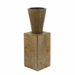 Outlet ⭐ Sagebrook Home Wood, 11"h, Geometric Candle Holder, Brown 11.0"H - 4.0" X 4.0" X 11.0" 😍
