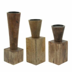 Outlet ⭐ Sagebrook Home Wood, 11"h, Geometric Candle Holder, Brown 11.0"H - 4.0" X 4.0" X 11.0" 😍 -Sagebrook Home Online Shop unnamed file 4494