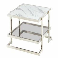 Flash Sale ❤️ Sagebrook Home Metal, Marble Glass, Side Table, Silver, White 23.82"H - 23.62" X 23.62" X 23.82" 🧨