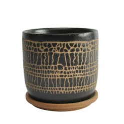 New 😉 Sagebrook Home 6" Glazed Planter With Saucer, Black 6"H - 6.0" X 6.0" X 6.0" 🎁