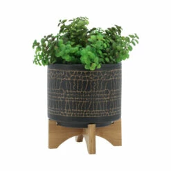 Hot Sale ❤️ Sagebrook Home 8" Glazed Planter With Stand, Black 9.0"H - 8.0" X 8.0" X 9.0" 👏 -Sagebrook Home Online Shop unnamed file 4575