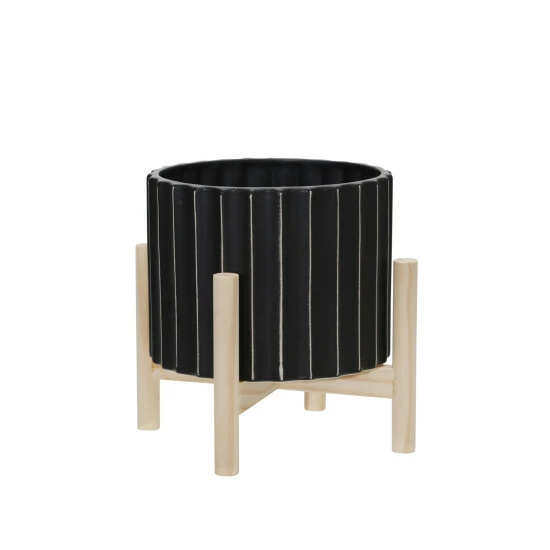 Outlet โ Sagebrook Home 8" Ceramic Fluted Planter With Wood Stand, Black 9"H - 8.0" X 8.0" X 9.0" ๐ 3 Outlet โ Sagebrook Home 8" Ceramic Fluted Planter With Wood Stand, Black 9"H - 8.0" X 8.0" X 9.0" ๐