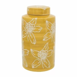 Brand new ✨ Sagebrook Home Ceramic 10"h Flower Jar With Lid, Yellow 10"H - 6.0" X 6.0" X 10.0" 🛒