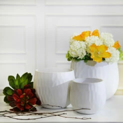 Flash Sale 🔔 Sagebrook Home Ec, Set Of 3 Ceramic Planters, Matte White 8"H - 9.0" X 9.0" X 8.0" 🔔