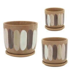 Budget ✔️ Sagebrook Home 5" Stripes Planter With Saucer, Tan 5.0"H - 5.0" X 5.0" X 5.0" ⭐ -Sagebrook Home Online Shop unnamed file 4714