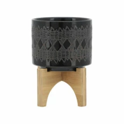 Best reviews of ๐ Sagebrook Home Ceramic 5" Aztec Planter On Wooden Stand, Black 6.0"H - 5.0" X 5.0" X 6.0" ๐