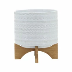 Flash Sale 👍 Sagebrook Home 8" Tribal Planter With Wood Stand, White 7.0"H - 8.0" X 8.0" X 7.0" 🌟 -Sagebrook Home Online Shop unnamed file 4838