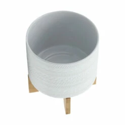 Flash Sale 👍 Sagebrook Home 8" Tribal Planter With Wood Stand, White 7.0"H - 8.0" X 8.0" X 7.0" 🌟 -Sagebrook Home Online Shop unnamed file 4840