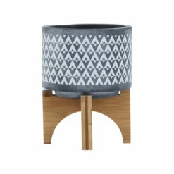 Cheap 🛒 Sagebrook Home Ceramic 5" Aztec Planter On Wooden Stand, Gray 6.0"H - 5.0" X 5.0" X 6.0" 🌟 -Sagebrook Home Online Shop unnamed file 4849