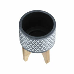 Cheap 🛒 Sagebrook Home Ceramic 5" Aztec Planter On Wooden Stand, Gray 6.0"H - 5.0" X 5.0" X 6.0" 🌟 -Sagebrook Home Online Shop unnamed file 4851