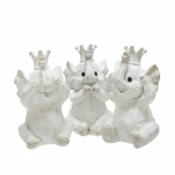 Best Sale ⭐ Sagebrook Home Set Of 3 Resin Hear No,see No Speakno Elephants, White 8.25"H - 5.0" X 4.5" X 8.25" 🧨