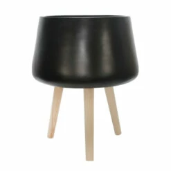 Flash Sale 💯 Sagebrook Home 18" Planter With Wood Legs, Matte Black 23"H - 18.0" X 18.0" X 23.0" 🌟