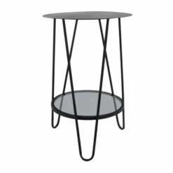 Best Pirce 🤩 Sagebrook Home Metal, 23"h 2-layered Side Table Glass Bottom, Bla 23.0"H - 16.0" X 16.0" X 23.0" 🤩