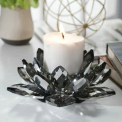 Promo ๐งจ Sagebrook Home Black Crystal Lotus Votive Holder 8.25" 3"H - 8.25" X 8.25" X 3.0" ๐