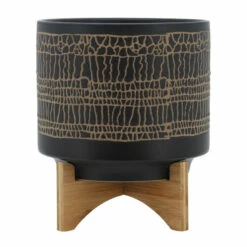Flash Sale 🤩 Sagebrook Home 10" Glazed Planter With Stand, Black 12.0"H - 10.0" X 10.0" X 12.0" ⌛