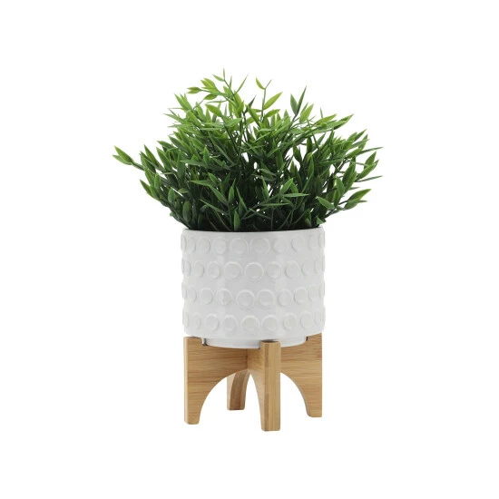Outlet 🎉 Sagebrook Home Ceramic 5" Planter On Wooden Stand, White 6.0"H - 5.0" X 5.0" X 6.0" ⌛ 5 Outlet 🎉 Sagebrook Home Ceramic 5" Planter On Wooden Stand, White 6.0"H - 5.0" X 5.0" X 6.0" ⌛ - Image 3