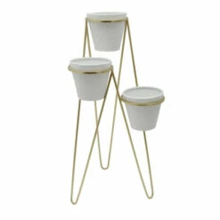 Wholesale 🌟 Sagebrook Home Metal 31" 3-tier Planter, White, Gold 31"H - 16.0" X 15.0" X 31.0" 👏