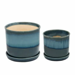 Best Sale โ๏ธ Sagebrook Home Set Of 2 Ceramic 6, 8" Planter With Saucer, Blue 8"H - 8.0" X 8.0" X 8.0" ๐
