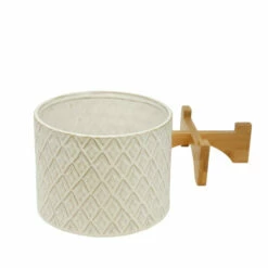 Promo 💯 Sagebrook Home Ceramic 8" Flower Pot Withwooden Stand 9.0"H - 8.5" X 8.5" X 9.0" 🥰 -Sagebrook Home Online Shop unnamed file 5188