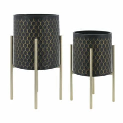 Wholesale ๐ Sagebrook Home Set Of 2 3d Honeycomb Planter On Metal Stand, Blk, Gld 23"H - 14.0" X 14.0" X 23.0" ๐