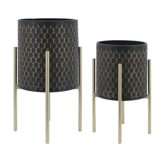 Wholesale ๐ Sagebrook Home Set Of 2 3d Honeycomb Planter On Metal Stand, Blk, Gld 23"H - 14.0" X 14.0" X 23.0" ๐ 3 Wholesale ๐ Sagebrook Home Set Of 2 3d Honeycomb Planter On Metal Stand, Blk, Gld 23"H - 14.0" X 14.0" X 23.0" ๐