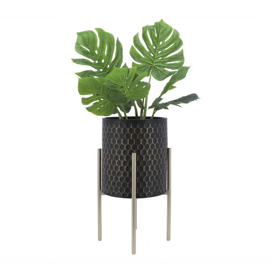 Wholesale ๐ Sagebrook Home Set Of 2 3d Honeycomb Planter On Metal Stand, Blk, Gld 23"H - 14.0" X 14.0" X 23.0" ๐ 4 Wholesale ๐ Sagebrook Home Set Of 2 3d Honeycomb Planter On Metal Stand, Blk, Gld 23"H - 14.0" X 14.0" X 23.0" ๐ - Image 2