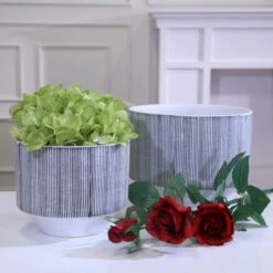 Budget 👏 Sagebrook Home Ec, Set Of 2 Ceramic Planters 8.5, 6.5"gray Stripe 8.5"H - 8.5" X 8.5" X 8.5" 👏