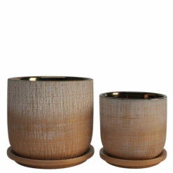 Promo 🎁 Sagebrook Home Set Of 2 5,6" Textured Planter With Saucer, Gold - 6" X 6" X 6" 🔔