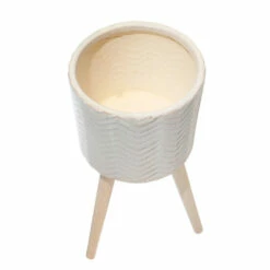 New ✨ Sagebrook Home Set Of 2 Ceramic, 8, 10" Chevron Planter 3 Legs, Beige 22.0"H - 10.0" X 10.0" X 22.0" ❤️ -Sagebrook Home Online Shop unnamed file 5276